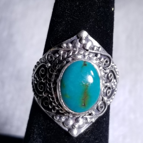 Genuine THICK silver and turquoise ring adjustable - Picture 2 of 7